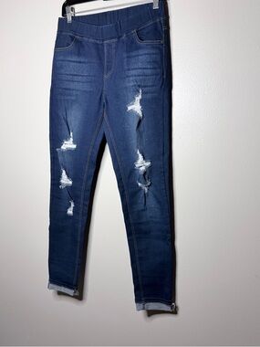 JVINI Dark Blue Distressed Skinny Jeans